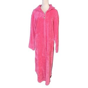 Vtg Herbcraft Rose Pink Chenille 1/2 Zip Full Length Robe Dressing Gown Womens